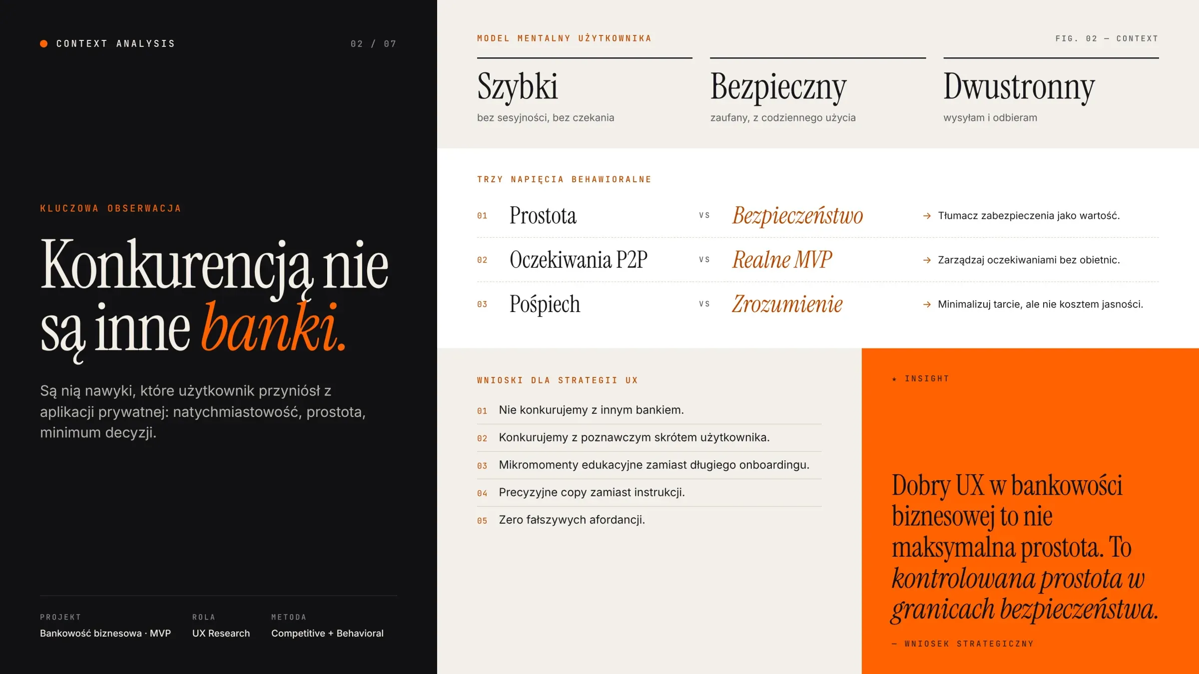 Model mentalny użytkownika (szybki, bezpieczny, dwustronny), trzy napięcia behawioralne i wnioski dla strategii UX
