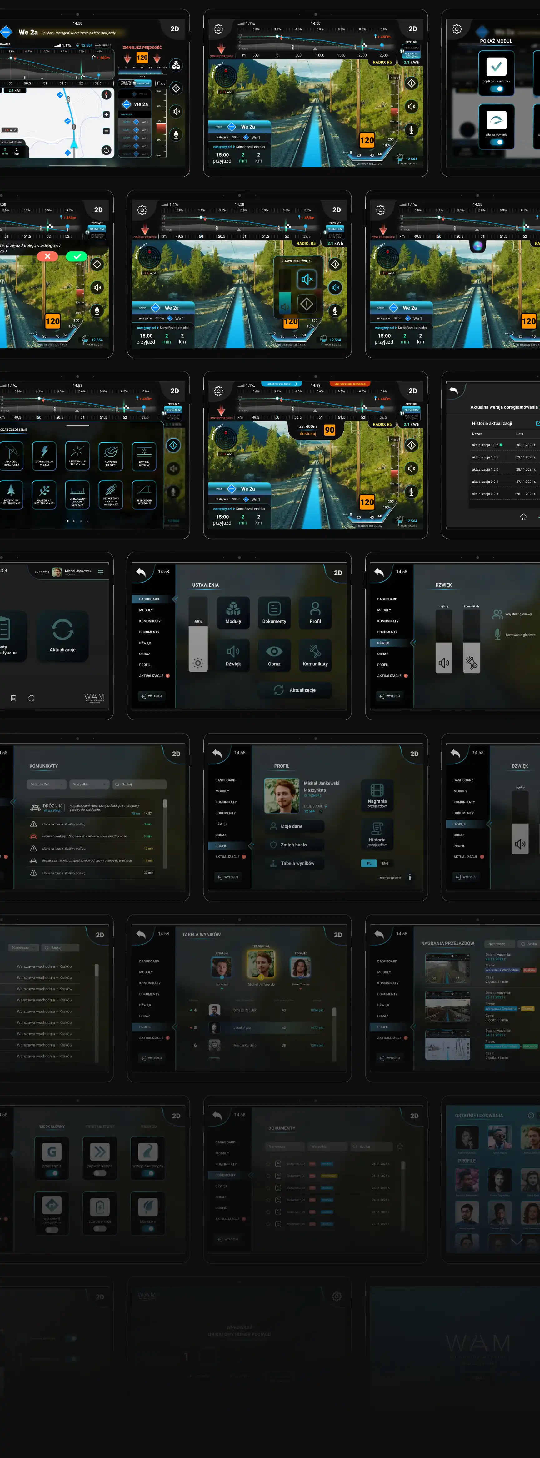 Zestawienie widoków ekranów systemu VTDA