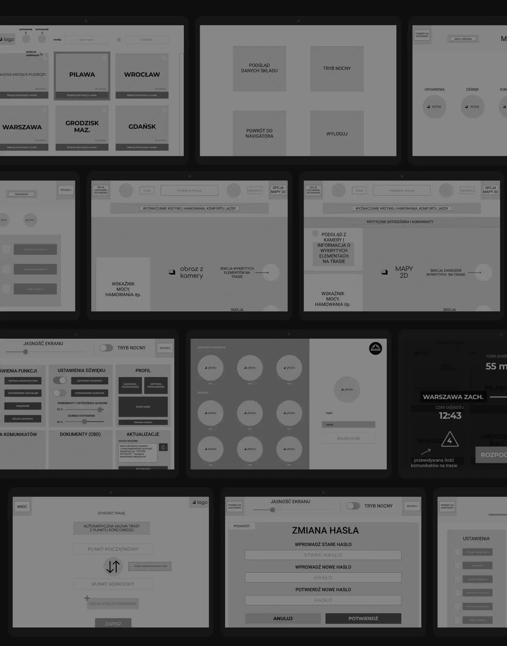 Low-fidelity wireframe systemu VTDA